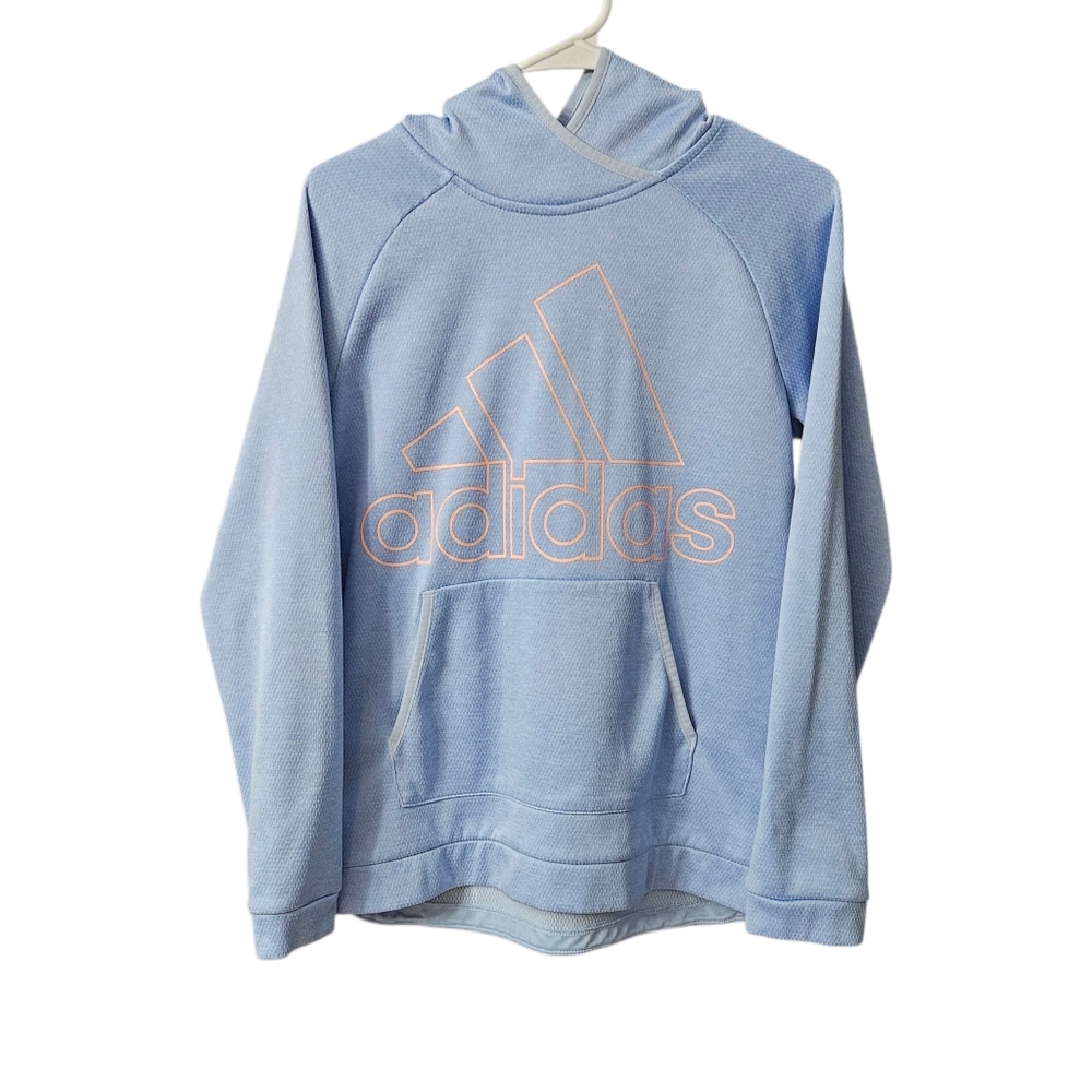 Adidas Women's Team Issue Badge of Sport Hoodie Size Small Light Blue Climawarm